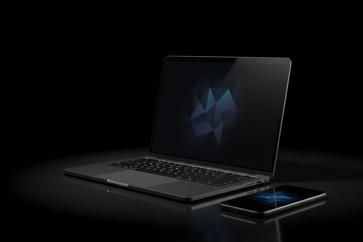 Dark themed laptop and smartphone